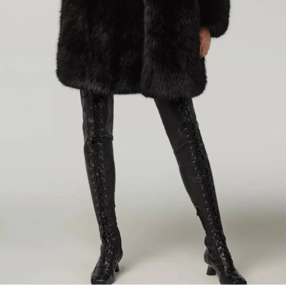 NEW RARE Zara x Stefano Pilati Leather Lace-up Thigh high Boots Over the knee